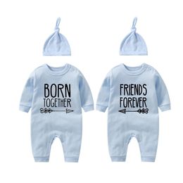 YSCULBUTOL Twins Bodysuit Born Together Friend Forever Baby boy Toddler Girl Clothes 210309