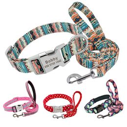 Personalized Dog Collar and Leash Set Reflective Nylon Pet Collars Lead Leash Engraved ID Tag for Small Large Dogs Pitbull k9 Y200922