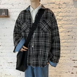 Korean Men's Plaid Printing Coats Loose Casual Long Sleeves Shirts Camisa Masculina Streetwear Mens Clothes Fashion Shirts 210524