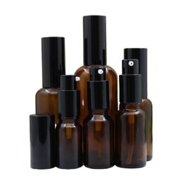 Cosmetic Packaging Glass Brown Refillable Bottle Black Spary Lotion Press Pump Empty Essence Emulsion Perfume Atomizer Vials 5ml 10ml 15ml 20ml 30ml 50ml 100ml