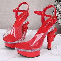 Sandals 14cm Pole Dance Shoes Women's Large Size 34-43 Super High Heel Stiletto Transparent Crystal Wedding