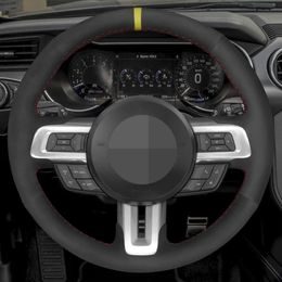 Car Steering Wheel Cover Soft Black Suede Yellow Marker For Ford Mustang 2015 2017 2018 2019 Mustang GT 2015 2017 2018 2019