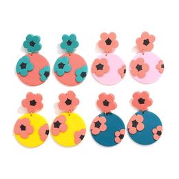 Korea Fashion Sweet Ploymer Clay Flower Dangle Earrings 3D Colourful Acrylic Round Geometric Earring Women Pendant Jewellery