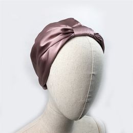Women Sleep Hat Soft Pure Silk Charmeus Night Cap Hair Bonnet Comfortable Head Cover Wide Elastic Band Loss 211228