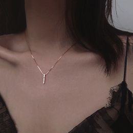 Simple Strip Geometric Cubic Zircon Necklace Silver Colour Clavicle Chain Charm Necklaces For Women S-N545