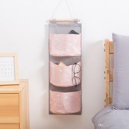 3 Pockets Hanging Storage Bag Cotton Linen Cosmetic Toys Organizer door room decoration bags 122615