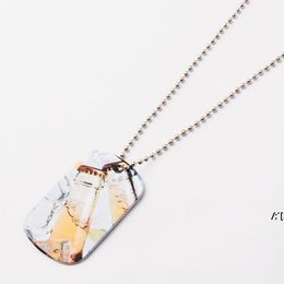 Sublimation American Blank Heat Transfer Pendant Party Favour Men's Necklace Stainless Steel Silver Dog Tag Pendant Necklace JJE13241