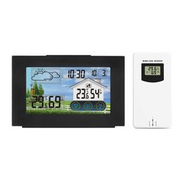 FanJu Weather Station Touch Screen Digital Alarm Clock Temperature Humidity Metre with Wireless Sensor 210719