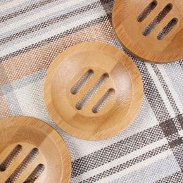 Round Bamboo Soap Dish Environmentally Friendly Natural Handmade Box Mini Bathroom Holder 8.2*1.3cm