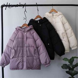 Yitimoky Winter Coat Women Parkas Oversize Zipper Female Warm Elegant Puffer Jacket Clothes Harajuku Korean Fashion Purple 210916