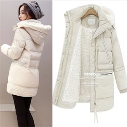 Women Winter Plus Size 3XL Hooded Solid Colour Lambswool Thick Padded Jackets Warm Mid Length Coats Parkas Veste Femme MZ1911 211216