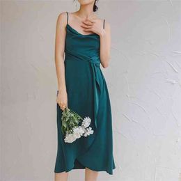 French Swing Neck Sling Party Dress Long Women's Summer Sexy Suspender Midi Length es Female Criss-Cross Vestidos 210601