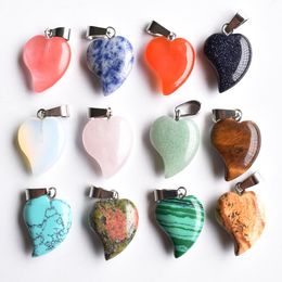 Natural Stone charms heart shape Turquoise Rose Quartz opal Pendants Chakras Gem Stone fit earrings necklace making assorted