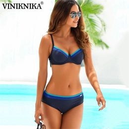 Sexy Solid Bikini Two Piece High Leg Push Up Swimming Suits for Women Split Sweamwear Underwire Bandage Swimsuit 210621