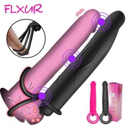 Nxy Sex Vibrators Flxur Double Penetration Toys for Couples Strap Dildo Belt on Peni Men 1216