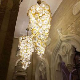 Luxury Gold Crystal Pendant Lamp LED Hand Blown Murano Glass Plates Modern Art Chandelier Lighting for Hotel Lobby Living Room Custom Size