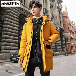 ANSZKTN New Arrivals Men's Ultra-light Down Jacket Winter Slim long Hooded Warm White Duck Down Coat Hoody Winter Puffer Jacket Y1103