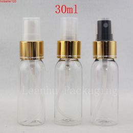 30ML Empty Clear Plastic Bottle With Aluminum Gold Spray Pump ,1.0 oz Fine Mist Nozzle For Personal Care ,Sprayer Bottleshigh quatiy