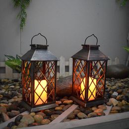 Lawn Lamps Outdoor Decoration Garden Metal Lantern Shape Solar Lights Stake Waterproof Landscape Accessories