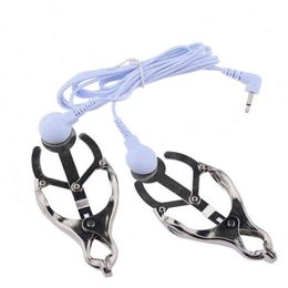 Nxy Adult Toys Electric Shock Breast Clips Metal Nipple Clamps E-stim Clitoris Women Torture Sm Bondage Game Flirting Accessories Sex Toy 1211