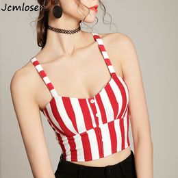 Jcmloser Summer striped Women Sexy Bustier Top Vest Blackless Padded Cropped Retro Camisole Clothes Dropshipping