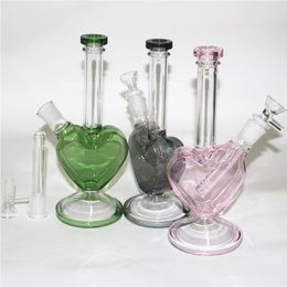 Glass Beaker Bongs hookah heart shape smoking Water Pipes Tobacco Oil Dab Rigs with downstem and bowl quartz banger dabber tool