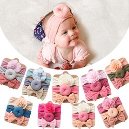 3Pcs/Set Chiffon Flower Nylon Baby Headband Newborn Donuts Elastic Hairbands Girls Round Knot Turban Headbands Hair Accessories