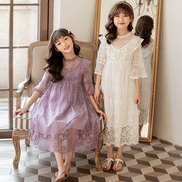 Girls Sisters Matching Dresses Princess Party Wedding Purple Lace Long Dress Korea Style Sweet Teenage Girls Clothing 210303