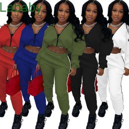 Women Tracksuits Sweatpants And Hoodie Set Two Piece Pants Designer Fashion Sexy Solid Colour Open Waist Crop Top With Pocket Outfits