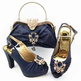 mens dress up fashion UK - High grade D.blue women pumps match handbag set with crystal decoration african high heel dress shoes and bag QSL017,heel 11CM