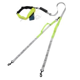 Dog Leash Double Leashes Running Walking Elasticity Hand Freely Reflective Nylon Adjustable Leashs For small Medium Large Dogs 210729