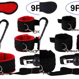 Bondage 9PCS Sex Toys for Couples Nylon BDSM Set Leather Whip Handcuffs Products Woman Adult S&M Fetish 1123