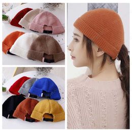 Knitted Hat Autumn Winter Women Knit Cuffed Melon Beanie Cap Fashion Street Hip-Hop Caps Korean Warm Yuppie Bonnet