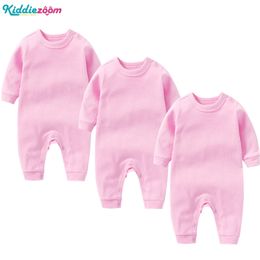 3pcs New 2021 Baby Boys Girls Rompers Autumn Long Sleeve o-neck solid Jumpsuit Newborn Playsuit Infant Clothes sets 210309