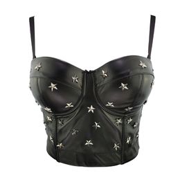 Arrival Women Sexy Designer Star PU Leather Black Red Tops Camisole Ladies Trendy High Street Adjustable Camis Crop 210527