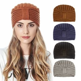 Women Turban Hat Wool Caps Bohemia Knitted Hats Fashion Headband Beanie Hairbands Winter Crochet Cap Outdoor Headgear Accessories Gift wmq1248