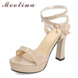 Meotina Cross-Strap Women Shoes Platform Super High Heel Sandals Buckle Thick Heels Footwear Lady Summer Party Sandals White 43 210608