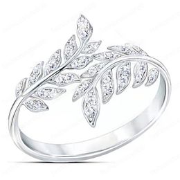 Simple Fashion Silver Colour Feather Adjustable Ring Exquisite Jewellery Ring For Women Party Wedding Engagement Gift
