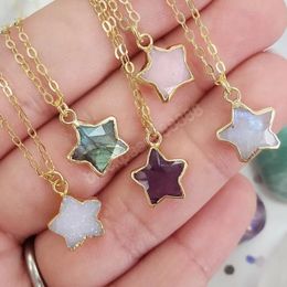 12 Colours Natural Gemstone Star Pendant Necklaces Fashion Choker Charms Gold Colour Metal Collar Necklace For Women Neck Jewellery