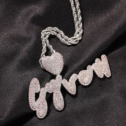 -Hip Hop simulado diamante A-Z nomes personalizados letras bolhas colar de pingente de coração amante presente para homens mulheres 18k Gold prateado banhado