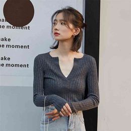 Pit Sweater Autumn Winter Bottoming Shirt Female Long Sleeve Stretch Thin Sexy Half Open Collar Korean Pullover 210601