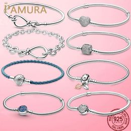 sport beads wholesale Australia - TOP Femme 925 Sterling Silver Heart Snake Chain Bracelet For Women Fit Original Pamura Charm Beads Jewelry Gift