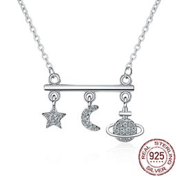 Bohemian Multi Styles 925 Silver Necklaces for Women Vintage Crystal Zircon Planet/Star/Moon Pendant Necklace Geometric Collier Collares XDZ543