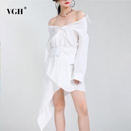 Irregular Hem Blouse Shirt For Female Lapel Collar Long Sleeve High Waist Slimming Ruched Women's Dress Fashion 210531