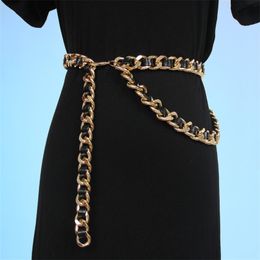 Temperament fashion show metal waist heavy industry retro double rope black gold with atmospheric skirt chain