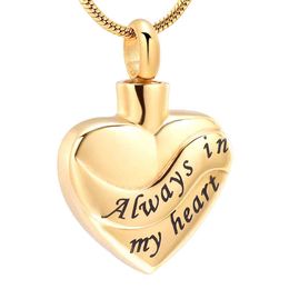 Golden heart-shaped cremation urn pendant necklace, cremation jewelry series, ashes souvenirs to commemorate people or pets-Always in my heart
