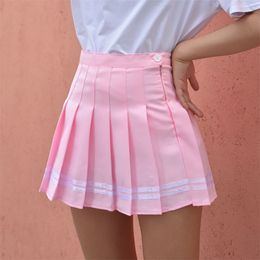 A-Line High Waist Pleated Mini Skirt Pink Satin Women's Fashion Slim Casual Tennis s school Vacation 210629