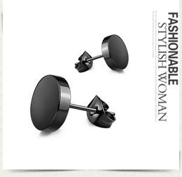 Stud 1PC Single Black Stainless Steel Round Earrings For Women Dumbbell Pierceing Men Punk Fashion Jewellery A758