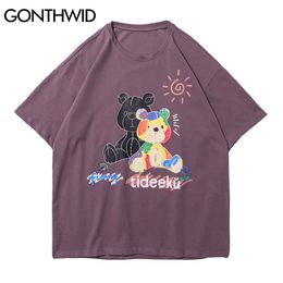 GONTHWID Harajuku Tees Shirts Graffiti Cartoon Bear Print Casual Loose Tshirts Hip Hop Streetwear T-Shirts Men Short Sleeve Tops C0315