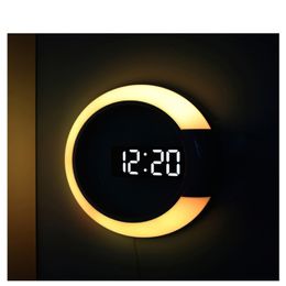 3D LED Digital Wall Clock Alarm Mirror Hollow Watch Table Clock 7 Colours Temperature Nightlight For Home Living Room Decorations